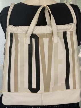ED Ellen DeGeneres LOVE Leather Convertible Backpack Tote Cream White